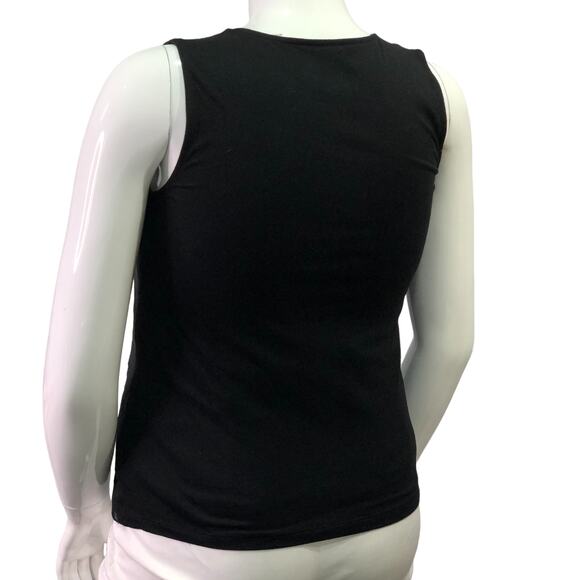 Chicos Size 1 US 8 Knit Top Tiered Layering Tank Blouse Ruffles Black Stretch - Picture 7 of 14